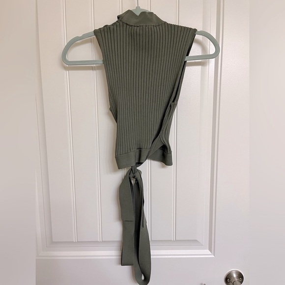 BCBGMaxazria Hana Mock-Neck Top Dark Olive - Picture 3 of 3